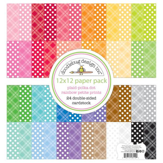 Doodlebug Petite Prints Plaid and Polka Dots Double Sided 12x12 Scrapbook Pattern Paper Pad