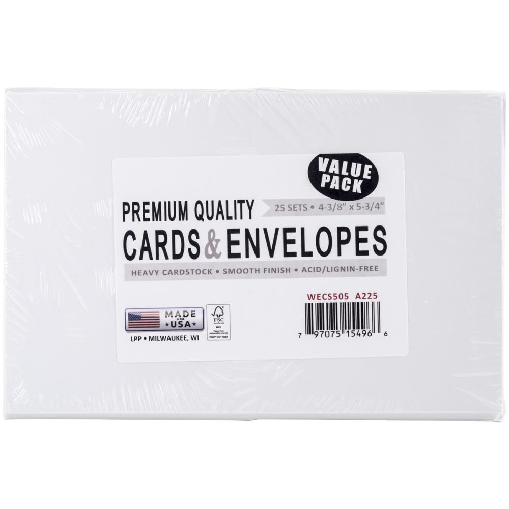 A2 Greeting Card Bases with Envelopes Value Pack White 25 sets/Pkg - Leader Paper Products