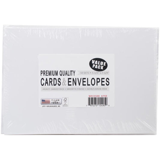 A7 Greeting Card Bases with Envelopes Value Pack White 50 sets/Pkg - Leader Paper Products