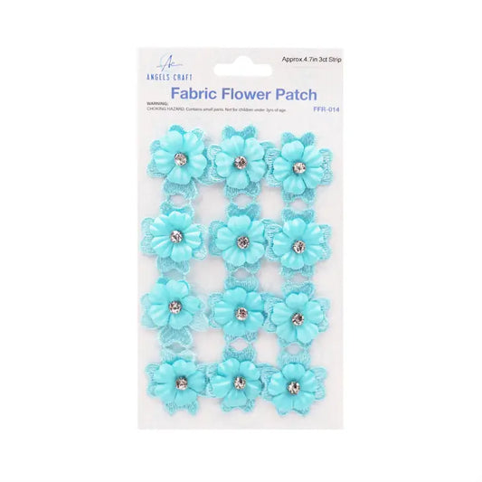 Aqua Fabric Flower Patch with Rhinestines