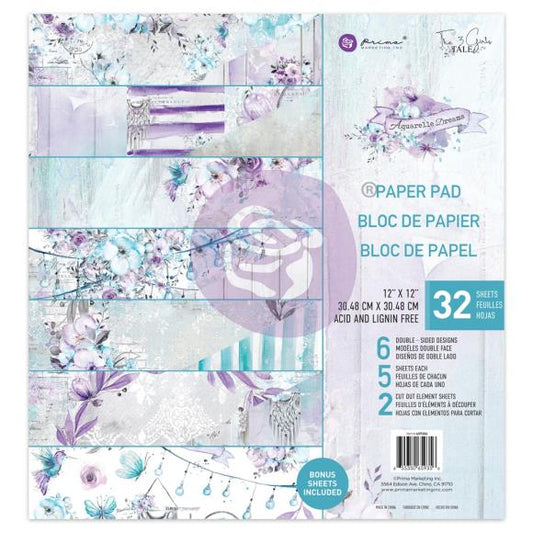 Aquarelle Dreams 12x12 Double Sided Scrapbook Paper Collection by Prima