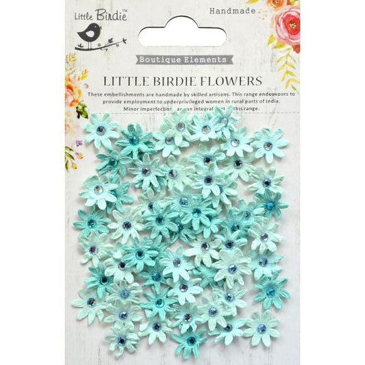 Little Birdie Handmade Florette Flowers Beaded Micro Arctic Ice Teals 60 per Package