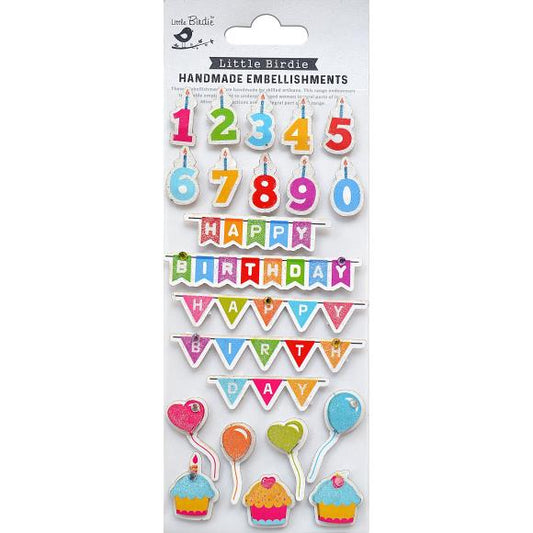 Little Birdie 3D Birthday Bash Glitter Embellishment Stickers