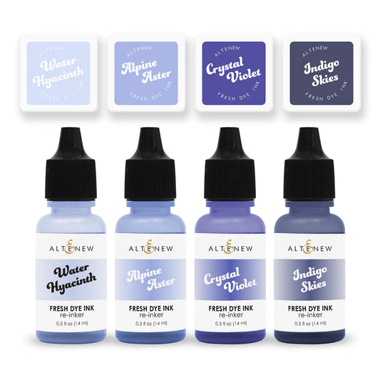 Altenew - Blue Mountains Fresh Dye Ink 4 Mini Cubes and Reinker Bundle