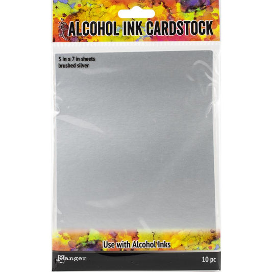 Tim Holtz Alcohol Ink Brushed Silver Cardstock 5"X7" 10/Pkg