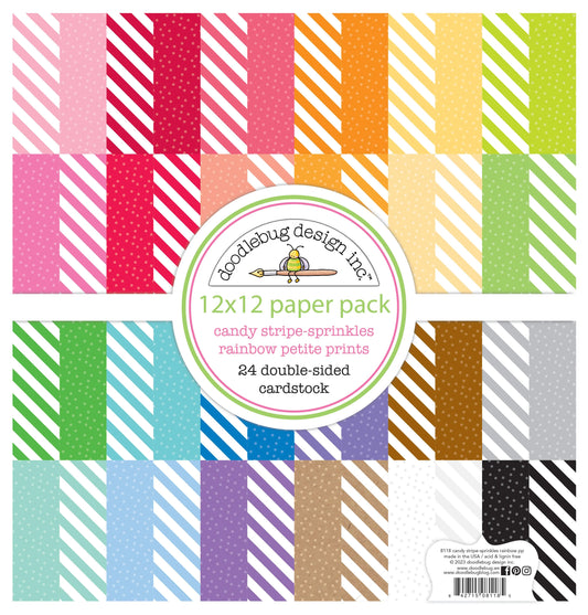 Doodlebug Petite Prints Candy Stripe Sprinkles Double Sided 12x12 Scrapbook Pattern Paper Pad