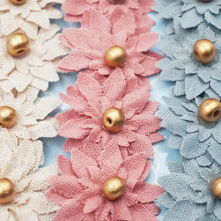 Canvas Flowers with Gold Embellishment Assorted Pink Blue Ivory