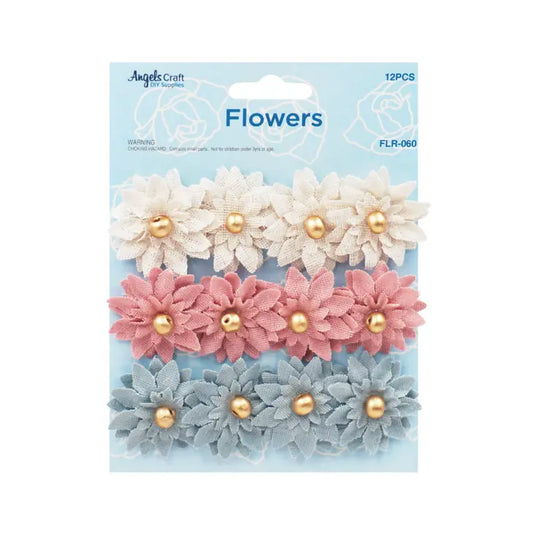 Canvas Flowers with Pearl Embellishment Assorted Pink Blue Ivory