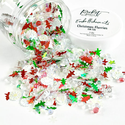 Christmas Flurries Embellishment Jars by Picket Fence Studios Sequins Trees Snowflakes