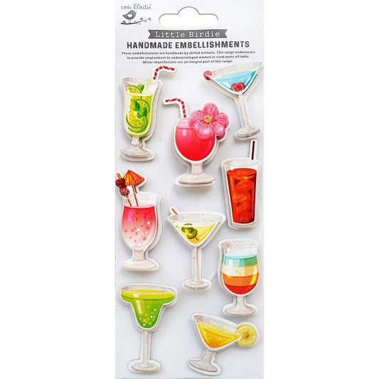 Little Birdie 3D Cocktail Party Glitter Embellishment Stickers
