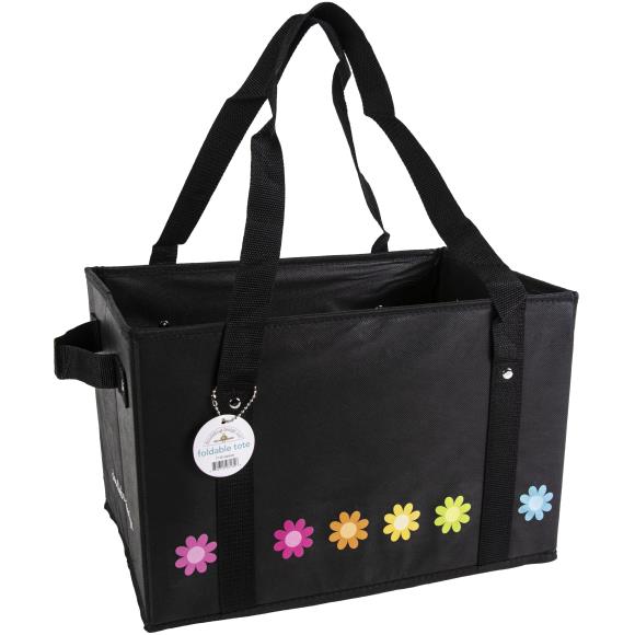 Doodlebug Daisies Flowers Canvas Foldable Tote 15"X10"X10"