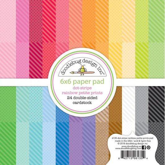 Doodlebug Petite Dots and Stripes Rainbow Double Sided 6x6 Pattern Paper Pad