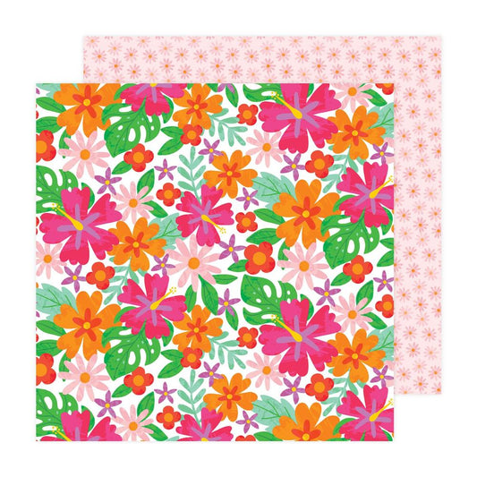 Fun in the Sun Paradise Blooms Double Sided 12x12 Scrapbook Paper - Pebbles by American Crafts