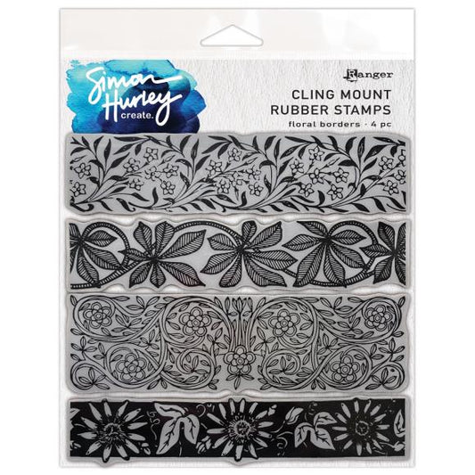 Simon Hurley Create -Floral Borders - Cling 4 Piece Stamp Set