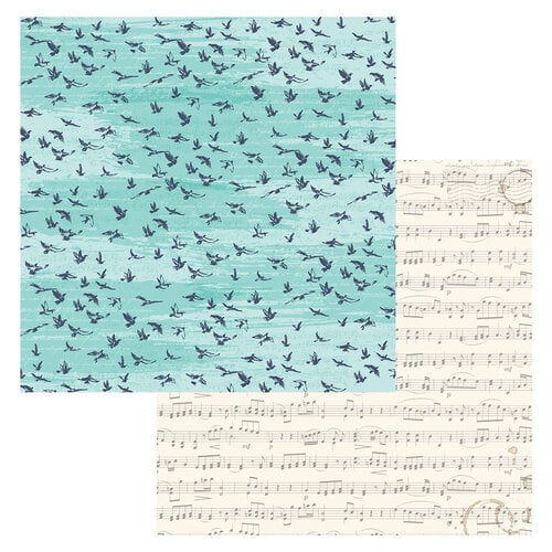 Fly Away Beautiful Things Double Sided 12x12 Scrapbook Paper - Bo Bunny Music Notes and Birds