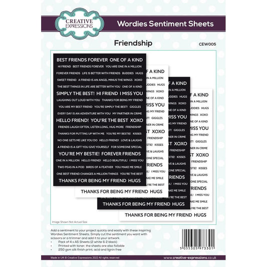 Wordies Friendship Sentiment Sheets Foilable by Creative Expressions