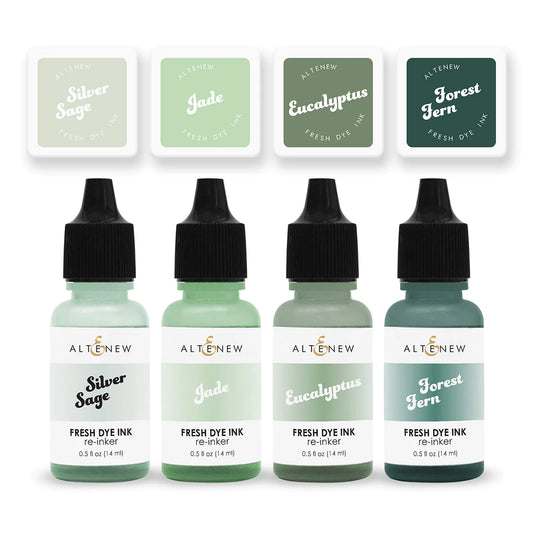 Altenew - Frosted Foliage Fresh Dye Ink 4 Mini Cubes and Reinker Bundle