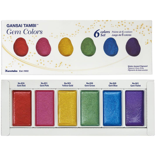 Gem Colors Water-Based Pigment Paints Kuretake Gansai Tambi 6 Color Set