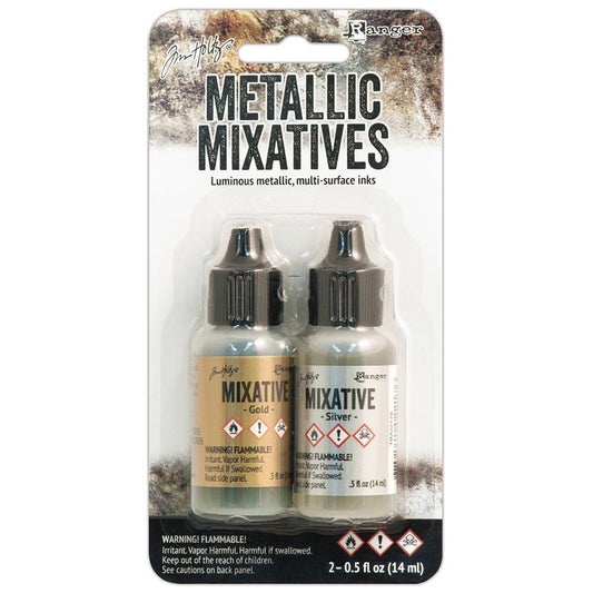 Tim Holtz Alcohol Ink Metallic Mixatives .5oz Gold and Silver