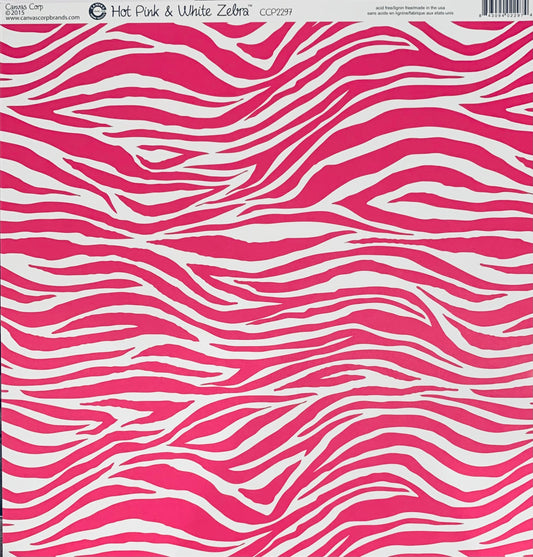 Hot Pink and White Zebra 12x12 Scrapbook Paper