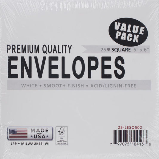 6x6 Envelopes Value Pack White 25/Pkg - Leader Paper Products