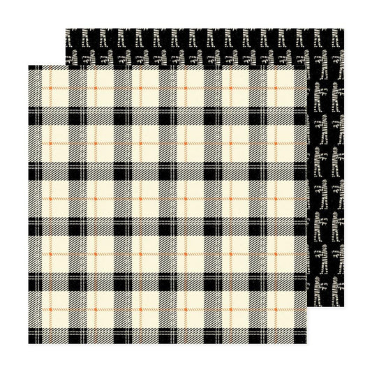 Mummy Plaid Happy Halloween 12x12 Scrapbook Pattern Paper Double Sided - American Crafts