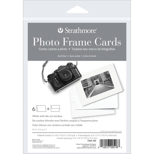 White Photo Frame wit Die Cut Window Cards and Envelopes by Strathmore 5x6.875 inch 6/Pkg