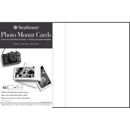 White Photo Mount Emboss Frame Cards and Envelopes by Strathmore 5x6.875 inch 50/Pkg