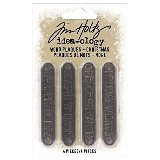 Tim Holtz Idea-ology Christmas Metal Word Plaques 4 Pieces