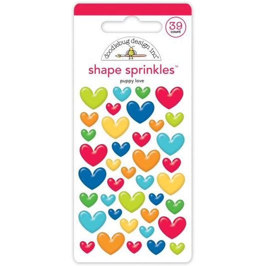 Doodlebug Sprinkles Adhesive Enamels Shapes Brights Assortment Hearts - Puppy Love
