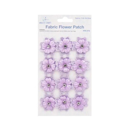 Purple Fabric Flower Patch with Rhinestines