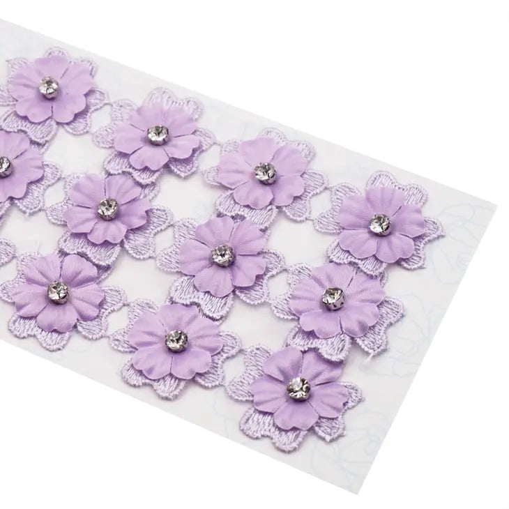 Purple Fabric Flower Patch with Rhinestines