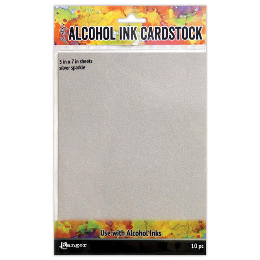 Tim Holtz Silver Sparkle Alcohol Ink Cardstock 5"X7" 10/Pkg - Ranger