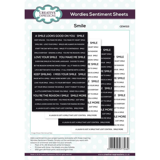 Wordies Smile Sentiment Sheets Foilable by Creative Expressions