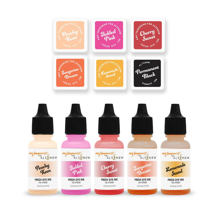 Altenew - Summer Sunrise Fresh Dye Ink 6 Mini Cubes and Reinker Bundle - Amy Tangerine