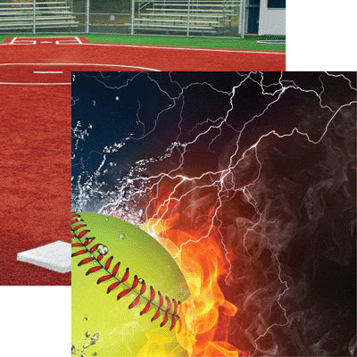 Softball Ice and Fire 12x12 Double Sided Scrapbook Paper - Reminisce
