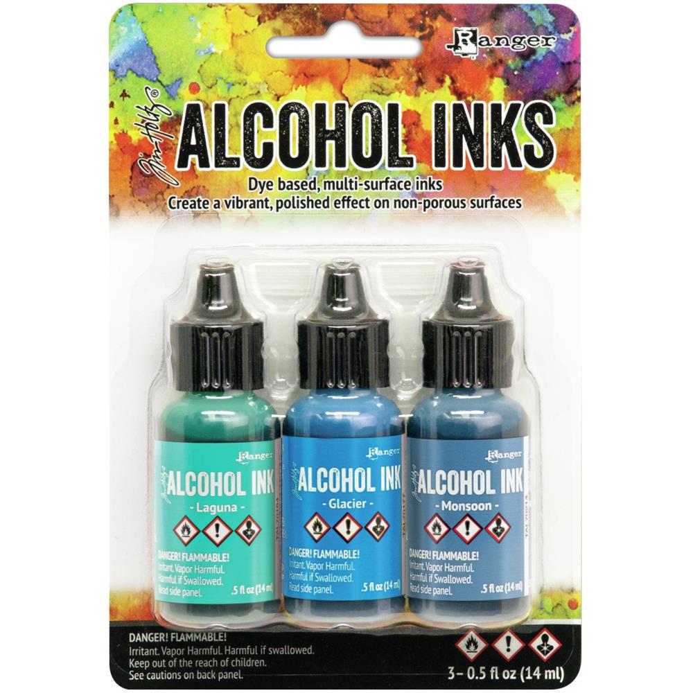 Tim Holtz Alcohol Ink .5 Ounce 3 Pack - Teal Blue Spectrum - Ranger