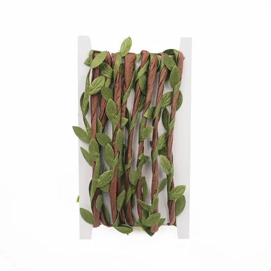 Twine Garland Ribbon Dark Brown with Green Leaves