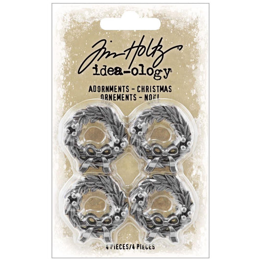 Tim Holtz Idea-ology Christmas Metal Wreath Adornments 4 Pieces