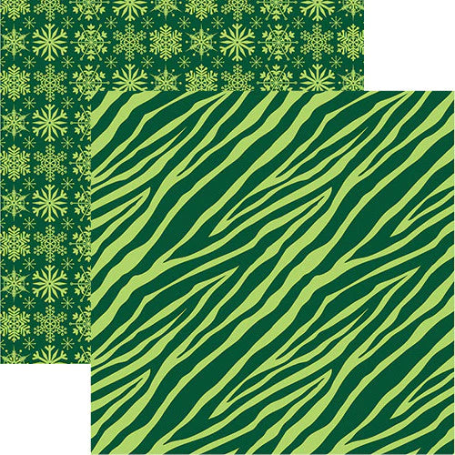 Jungle All the Way Green Zebra and Snowflake 12x12 Scrapbook Paper - Reminisce