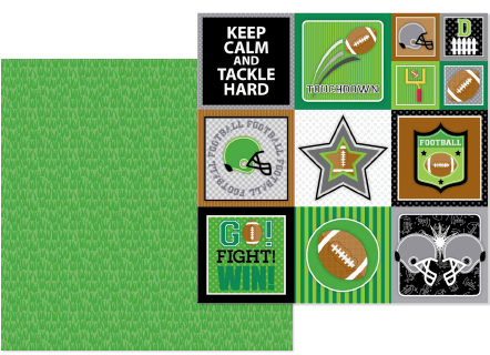 Touchdown Football Field 12x12 Double Sided Scrapbook Paper - Doodlebug