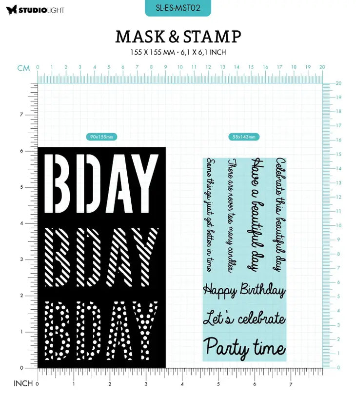 Birthday Sentiments Essentials Mask and Stamps - Studio Light