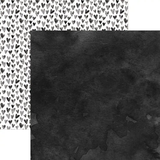 Black Watercolor Hearts 12x12 Double Sided Scrapbook Paper by Paper House Productions