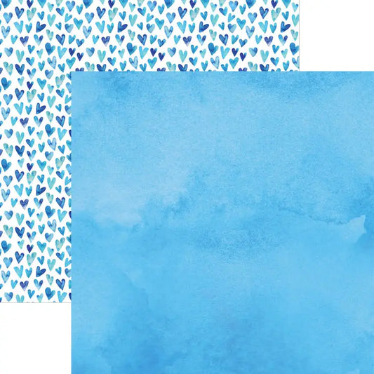 Bright Blue Watercolor Hearts 12x12 Scrapbook Paper by Paper House Studio