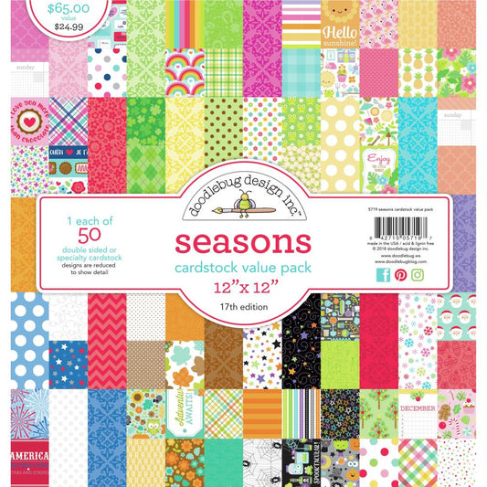 Doodlebug Seasons Cardstock Value Pack Pattern Paper 12x12 inch Scrapbook