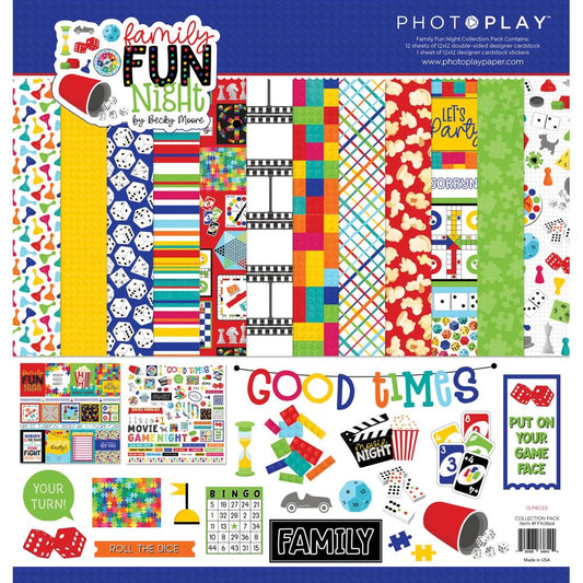 Family Fun Game NIght 12x12 Pattern Paper Pack Scrapbook
