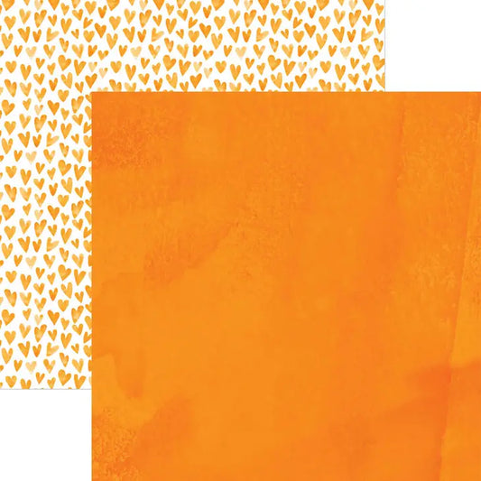 Orange Watercolor Hearts 12x12 Scrapbook Paper