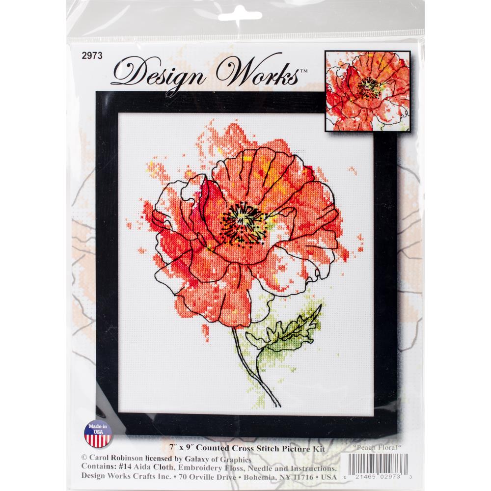 Peach Floral Cross Stitch Kit
