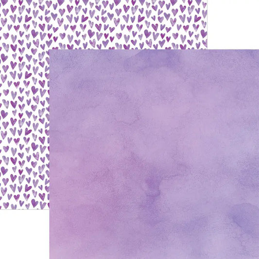 Purple Watercolor Hearts and Colorwash 12x12 Scrapbook Paper