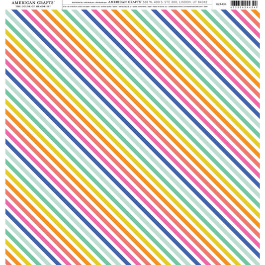 Rainbow Diagonal Lines Single Sided 12x12 Scrapbook Paper by American Crafts